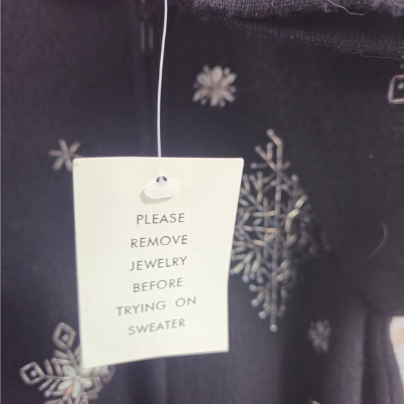 NWPT Nordic Design Wool Beaded Full Zip Sweater Black Size Petite Large - Picture 8 of 10